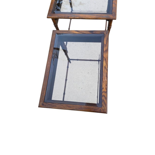 Thomasville Vintage Faux Bamboo Nesting Stacking Tables Hollywood Regency Glass For Sale - Image 12 of 18