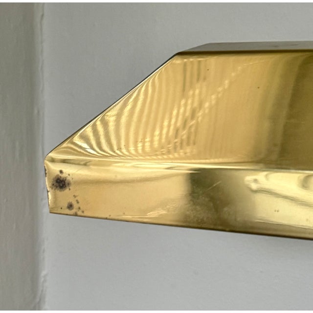 Metal Late 20th Century Hollywood Regency Polished Brass Adjustable Height Pharmacy Floor Lamp With Hooded Shade For Sale - Image 7 of 12