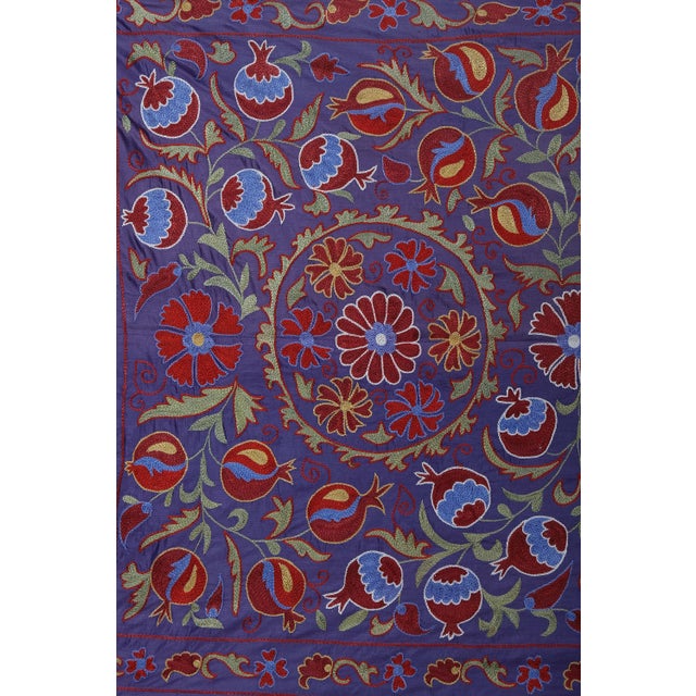 Vintage Uzbek Suzani Fabric: Silk Embroidered Wall Decor (3'4'' X 6'2'') For Sale In New York - Image 6 of 10