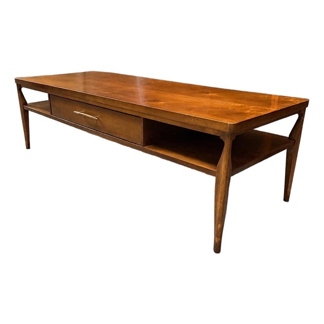 1960’s Broyhill Saga Mid-Century Modern Walnut Coffee Table With Drawer For Sale