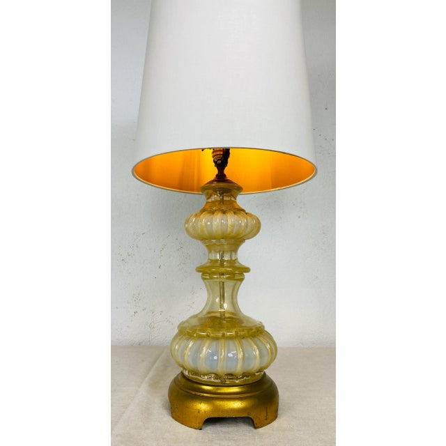 Mid Century Italian Marano 24 Karat Gold Fleck Lamp Over Opalescent White Cased Glass by Barovier & Toso For Sale In Philadelphia - Image 6 of 13
