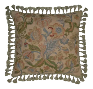 Hand-Embroidered Floral Throw Pillow