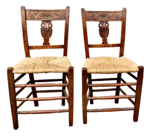 Set of Elm Hall Chairs with Rush Seats, Early 19th Century