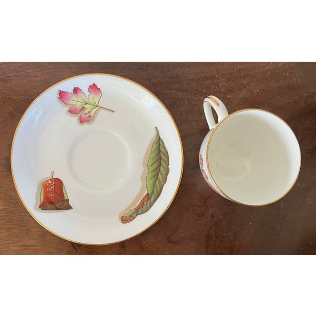 Antique 19th Century Wedgwood China Porcelain Hand Painted Tea Cup & Saucer in the Shadow Leaf Pattern For Sale - Image 13 of 18