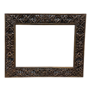 Large Ornate Vintage Hand-Carved & Gilded Indian Wood Mirror or Picture Frame
