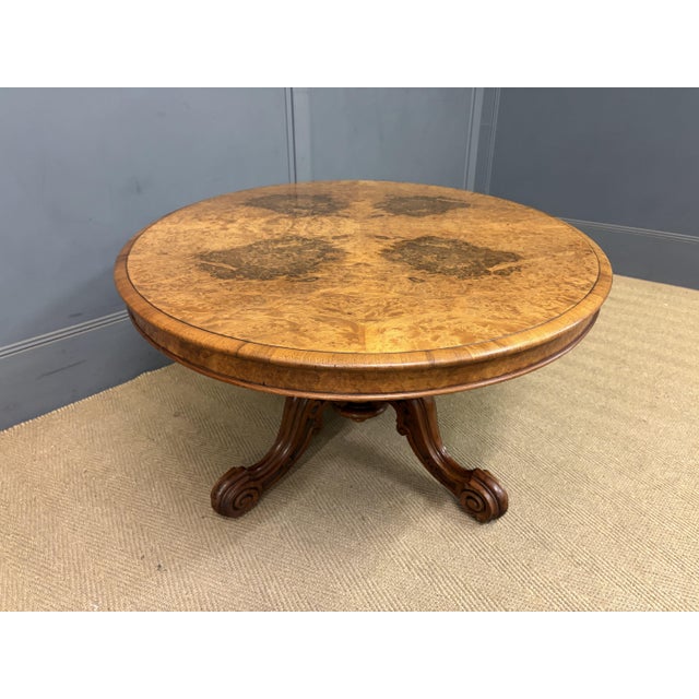 Large Victorian Burr Walnut Coffee Table, 1875 For Sale - Image 3 of 15