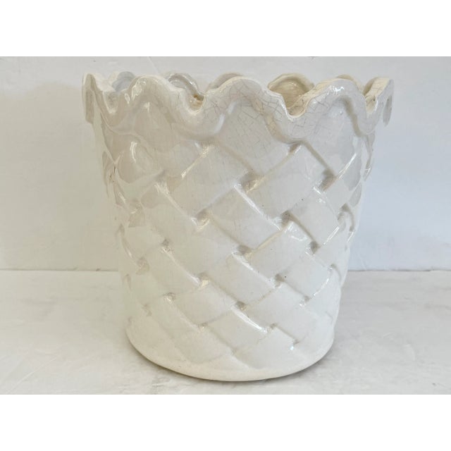 Faux Woven Basket Ceramic Cachepot For Sale - Image 4 of 10