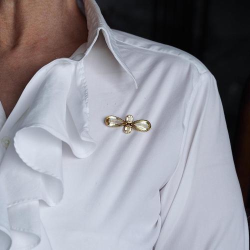 Metal Antique 12 Karat Gold Quatrefoil Brooch with Citrine, 19th Century For Sale - Image 7 of 18