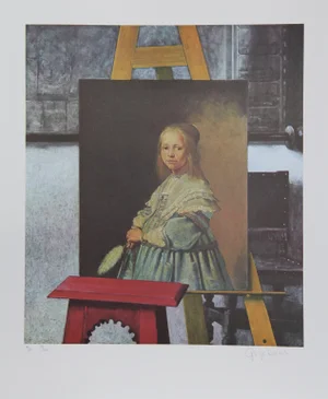 George Deem, a Dutch Portrait in Vermeer's Easel, Lithograph