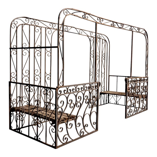 Mid-Century Mediterranean Custom Wrought Iron Garden Pergola 1965 For Sale