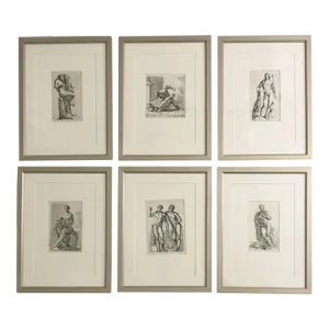 Set of 6 Framed 17th C. Etchings by the French Artist Francois Perrier (1590–1650)