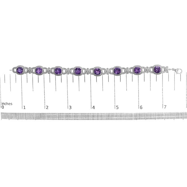 Early 21st Century Silver Cushion-Cut Purple Amethyst & Diamond Vintage Halo Link Bracelet For Sale - Image 5 of 5