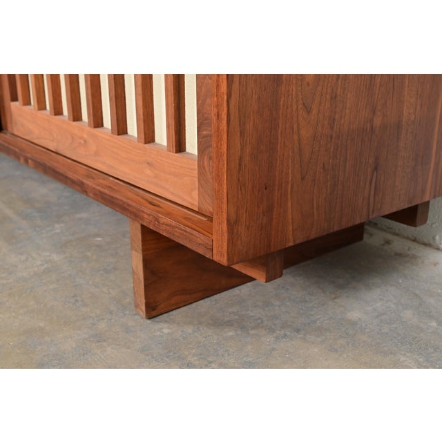 Brown George Nakashima Style Studio Crafted Sculpted Walnut Sliding Door Sideboard Credenza For Sale - Image 8 of 12