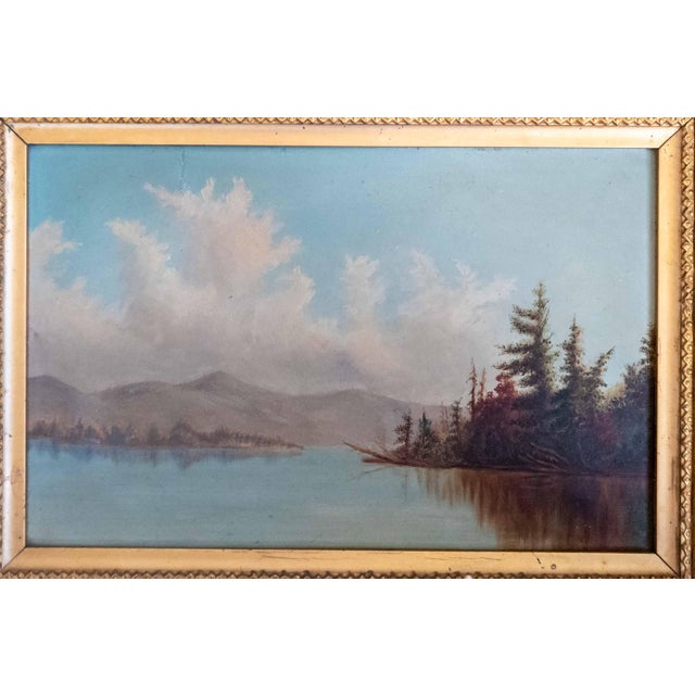 We are selling this nice simple Hudson River School painting. This 19th century painting is executed in gouache or egg...
