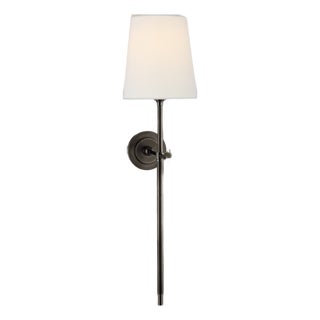 Thomas O'Brien for Visual Comfort Signature Bryant Large Tail Sconce in Bronze with Linen Shade For Sale