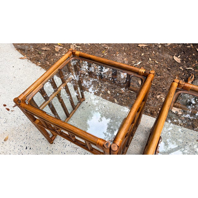 Rattan Bamboo Side Tables Pair For Sale - Image 11 of 12