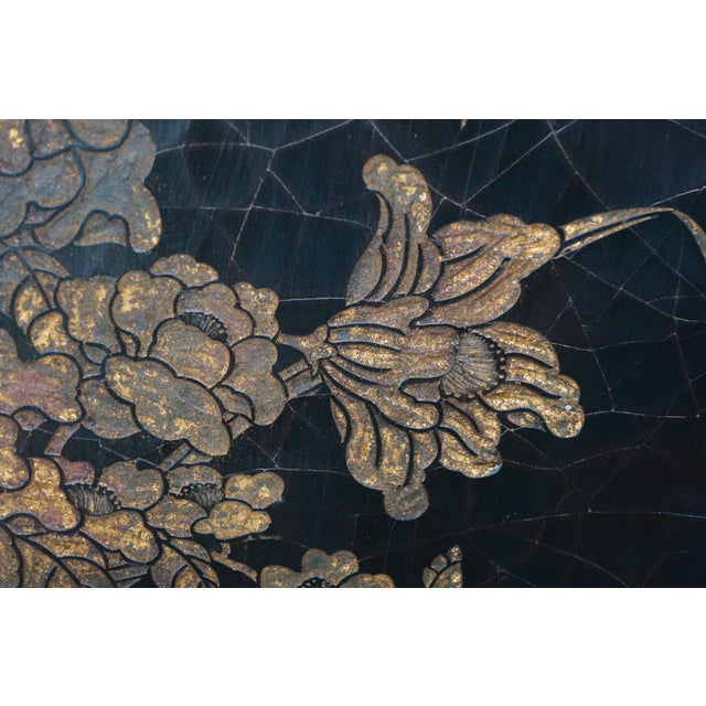 Vintage Chinoiserie Black Lacquer 8 Panel Folding Screen Room Divider 144" For Sale - Image 12 of 18