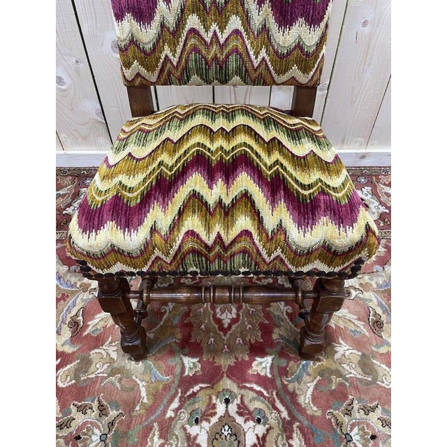 Gold Louis XIII Chairs in Turned Wood and Velvet, Set of 4 For Sale - Image 8 of 10