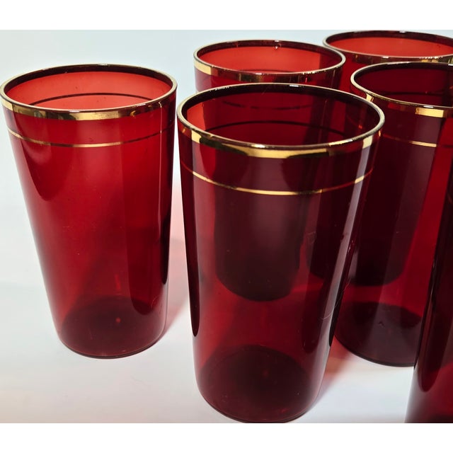Hollywood Regency Gold Rimmed Ruby Tumblers - Set of 6 | Chairish