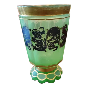 Mid 19th Century Antique Moser Bohemian Glass Opaline Jade Emerald Goblet