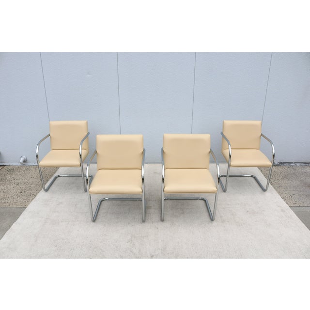 Bauhaus Ludwig Mies Van Der Rohe Brno Tubular Chairs in Beige Leather by Gordon, Set of 4 For Sale - Image 3 of 18