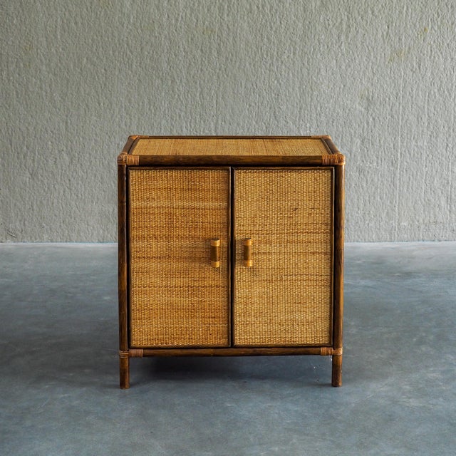 Wood Vintage Rattan and Woven Cane Cabinet, 1970s For Sale - Image 7 of 15
