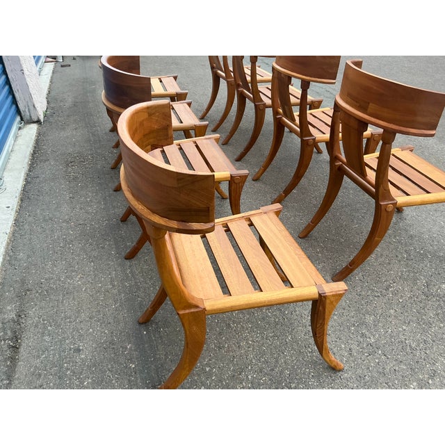 Teak Klismos Patio Dining Chairs. - Set of 8 For Sale - Image 11 of 16