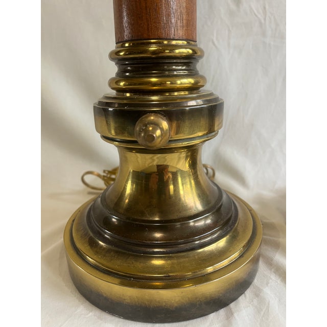 1970s 1970s Mid Century Modern Brass/Wood Stiffel Table Lamps - Set of 2 For Sale - Image 5 of 8