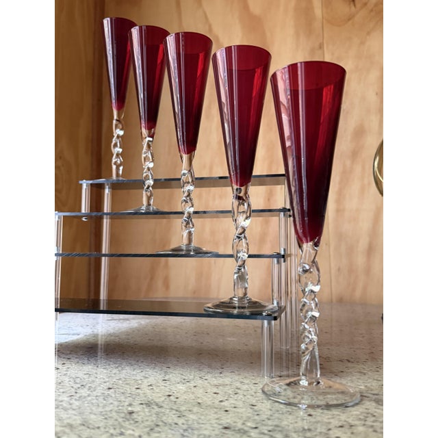 Vintage Champagne Flutes in Hand-Blown Venetian Glass from 1295 Murano, 1970, Set of 5 For Sale - Image 6 of 12