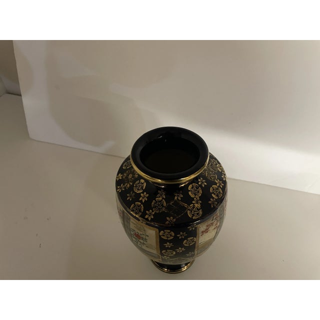 Antique Japanese Meiji Satsuma Hand-Painted Figural Cabinet Vase, Black & Gold, 10” For Sale - Image 11 of 11