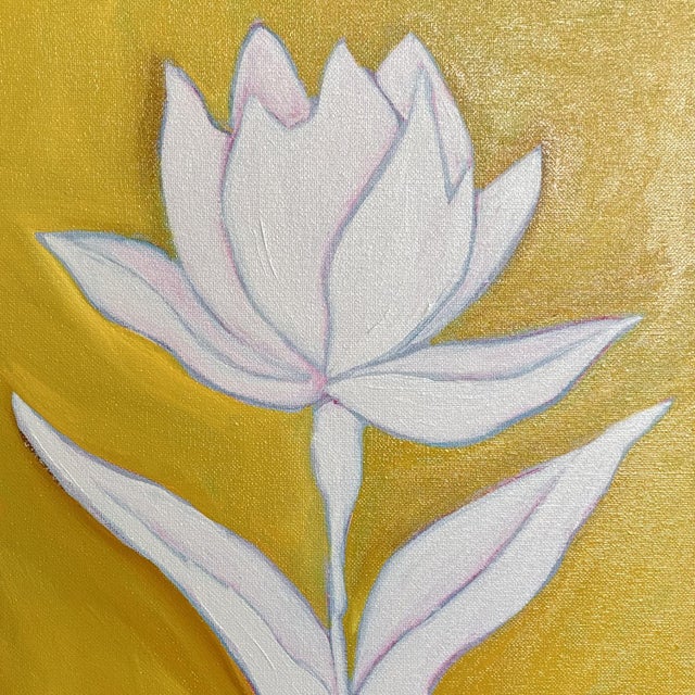 Original Botanical Diptych — Magnolia & Lotus, Oil on Canvas in Gold Bamboo Frames, 11" X 14" Each, by Tatiana Duperault For Sale - Image 4 of 5