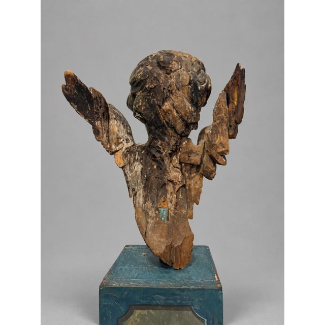 19th Century, Italian Giltwood Winged Cherub Fragment on Faux Marbleized Base For Sale - Image 11 of 11