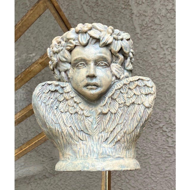 Tan Late 20th-Century Enchanting Châteaucore-Style Three-Faced Cherub Candle or Plant Holder For Sale - Image 8 of 18