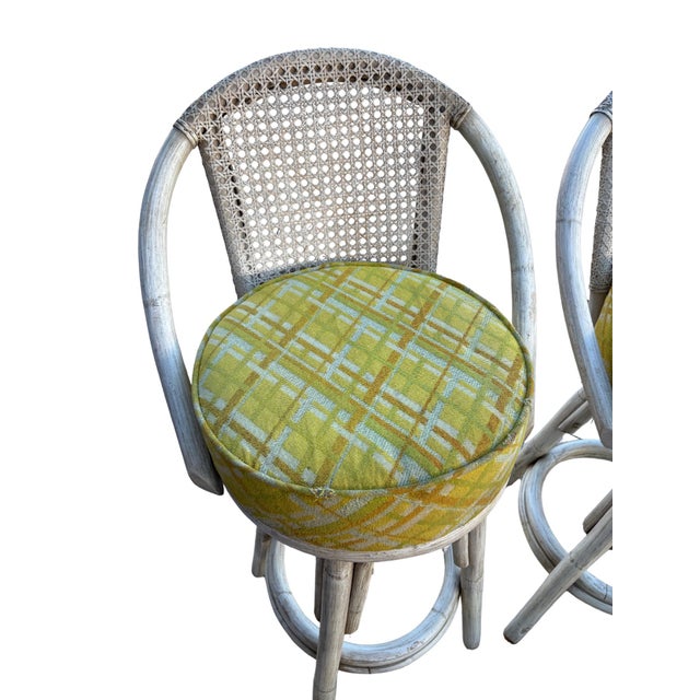 Vintage Kalp-Son Rattan Swivel Bar Stools, Set of 3, Hollywood Regency Coastal Cane Backs For Sale - Image 10 of 11