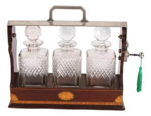 Antique Inlaid Walnut and Crystal Decanters, 1870, Set of 3