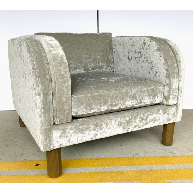 Wood Modern Gray Crushed Velvet Club Chair For Sale - Image 7 of 7