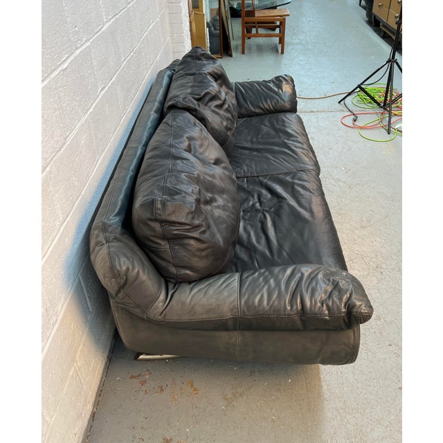 Black Late 20th Century Stylish Modern Black Leather Sofa For Sale - Image 8 of 13