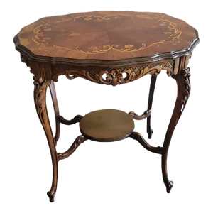 French Louis XIV Style Carved Mixed Fruitwood Marquetry Side Table