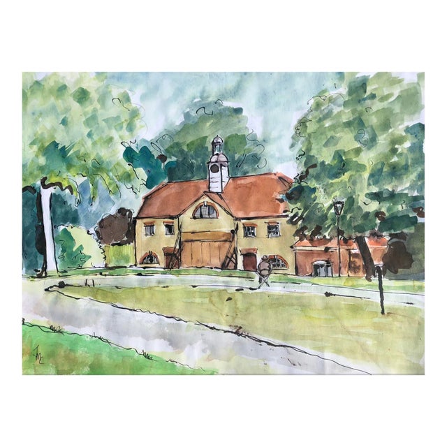 Josie Capstick English Architectural Watercolor Painting For Sale