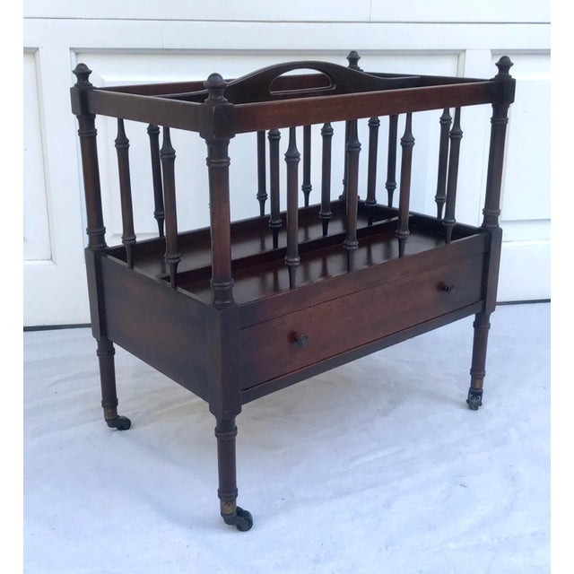 American Antique Canterbury Magazine Rack on Casters For Sale - Image 3 of 9
