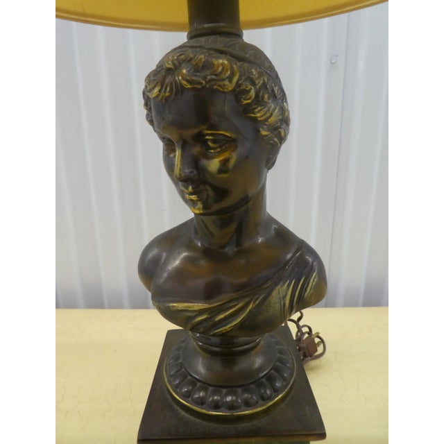 1960s Mid Century Neoclassical Spelter Bust Table Lamp on Faux Marble Base For Sale - Image 5 of 8