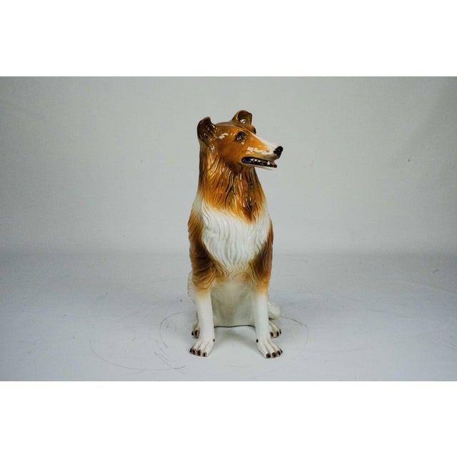 Mid-Century Modern Large Italian Ceramic Sitting Collie Dog Sculpture, 1970s For Sale - Image 3 of 9