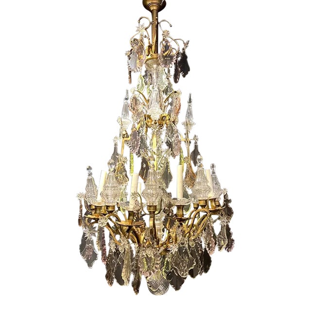 1920’s Bronze and Crystal Chandelier For Sale