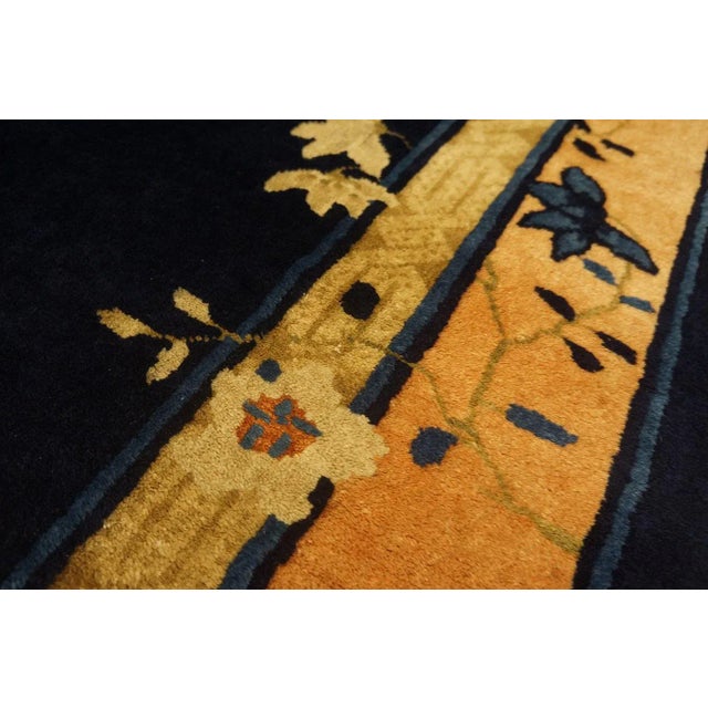 Navy Blue 1900s Navy Floral Traditional Antique Chinese Peking Carpet Wool Knotted Rug For Sale - Image 8 of 14