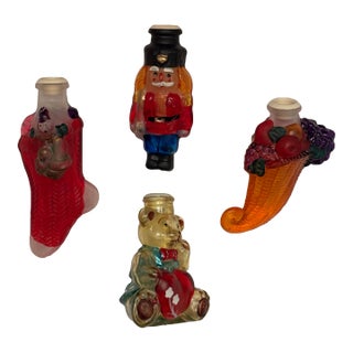 All 4, 1-Price- Vintage Glass Christmas Light Covers- Teddy, Nutcracker, Stocking & Horn 'O Plenty For Sale