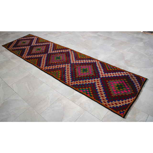 1960s Turkish Runner Rug Hand Woven Embroidered Wool Hallway- Kitchen Decor - 2'9" X 10'8" For Sale - Image 11 of 12
