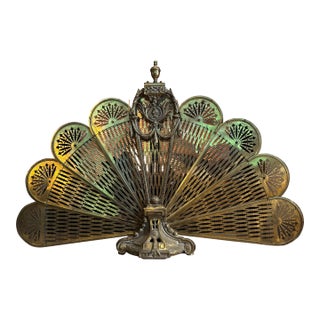 Monumental French Belle Époque Brass Fan Fireplace Screen With Cameo Medallion, C. 1890–1910 For Sale