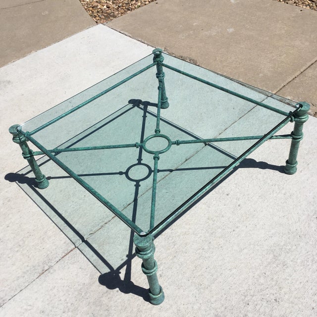 Iron & Glass Coffee Table in Faux Verdigris Finish After Giacometti For Sale - Image 9 of 13