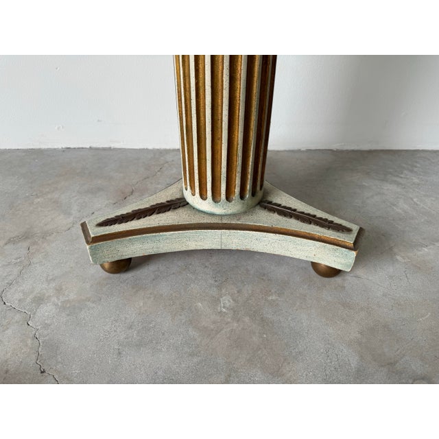 Hollywood Regency Carved Wood Column & Brass Ball Feet Side Table For Sale - Image 11 of 12