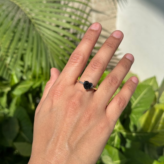 3.11 Carat Heart Shape Black Diamond Solitaire Ring Size 5 in 14k Gold For Sale In New York - Image 6 of 16